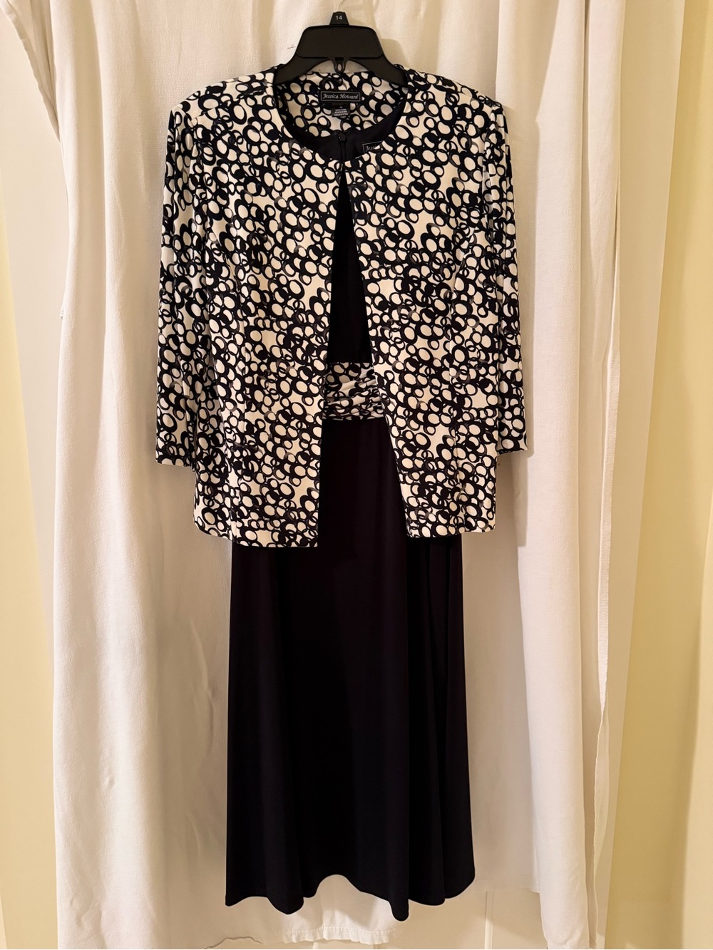 Jessica Howard 2 pc Black & White Patterned Open-Front Jacket with Maxi Dress
